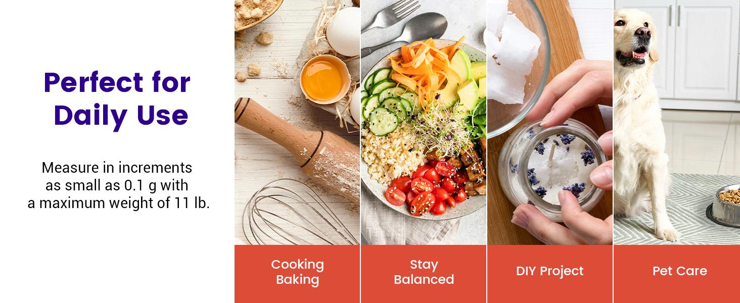 Etekcity Food Kitchen Coffee Scale with Bowl, 11lb/0.1g, Digital Weight Grams and Oz, Baking, Cooking, Dieting, and Meal Prep, 5kg, Stainless Steel, EK5250