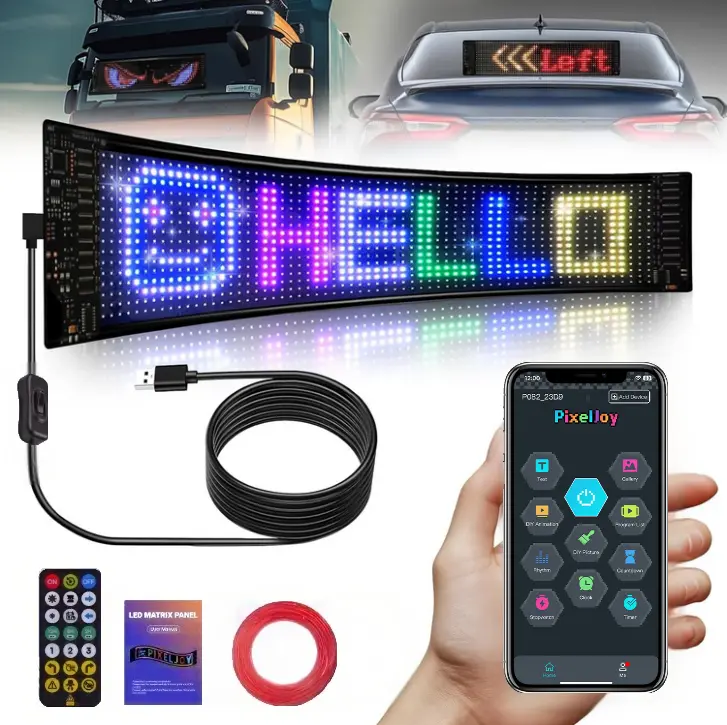 Flexible LED Matrix Panel,Bluetooth APP Control Programmable Scrolling LED Sign,RGB Custom Text Animation Display,High Brightness Flexible LED Screen for Car Window Shop Bar Party Festival Home Decor,USB 5V Powered(Charger Not Included)