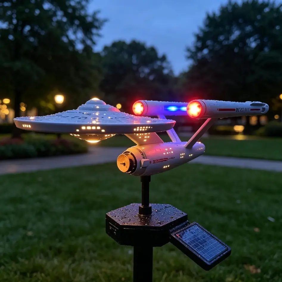 Solar Spaceship Plastic Garden Stake - LED Auto On/Off Ground Light, Solar-Powered Waterproof Outdoor Landscape Decor for Lawn, Patio, Star Trek Fans