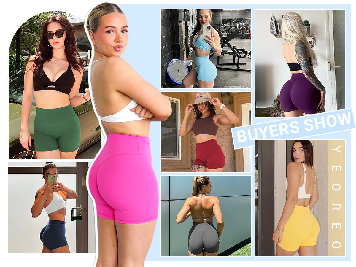 YEOREO Women's Biker Shorts 4.5" Workout Gym Shorts Craze High Waist Tummy Control Hidden Scrunch Running Yoga impact