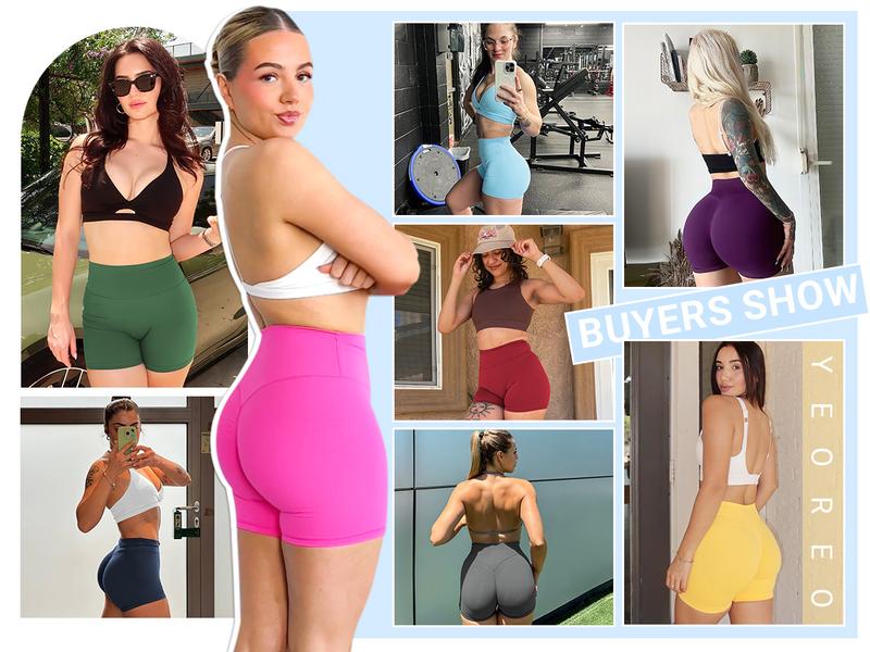 YEOREO Women's Biker Shorts 4.5" Workout Gym Shorts Craze High Waist Tummy Control Hidden Scrunch Running Yoga impact