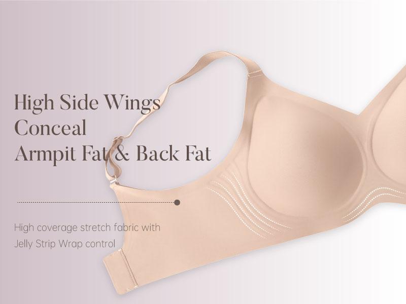 OEAK Bras for Women V Neck No Underwire Wireless Plus Size Support Bra Underarm Smoothing Seamless Push Up Full Coverage T-Shirt Sports Bra