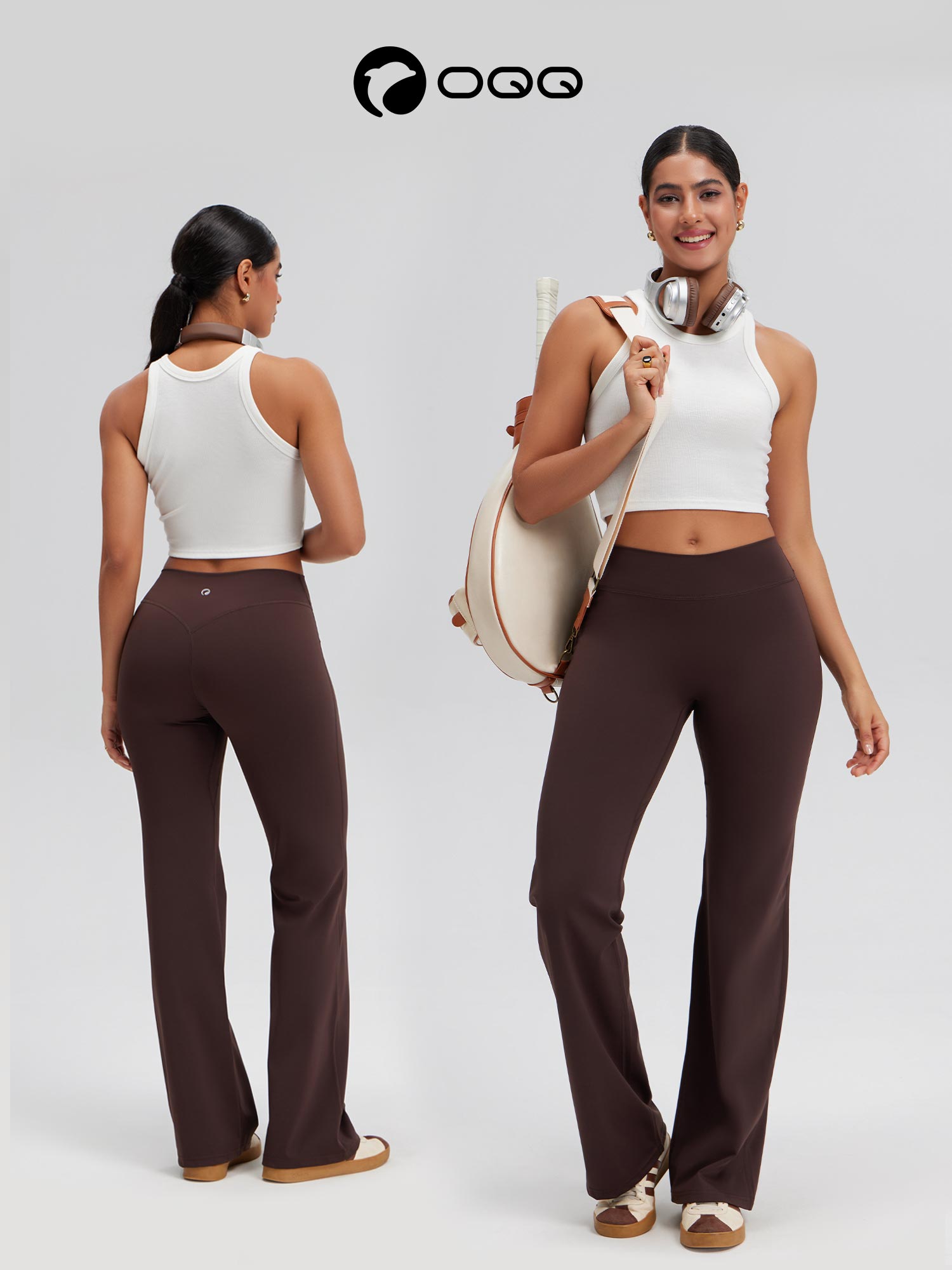 OQQ Women's Casual Pants - High-waisted Loose-Fitting Casual Pants - Comfortable and Elastic Loose Pants with Stretchy Material - Straight Leg Hem