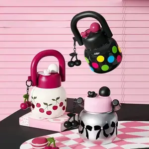 23oz Cute Water Bottle with Decorations, Durable Dol Plastic Material, Dual Straws Design, Wide Mouth, Travel-Friendly Strap, Ideal for Girls