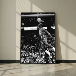 Michael Jordan Dunk Poster Black & White Wall Art, Man Cave Gym Decor Gift