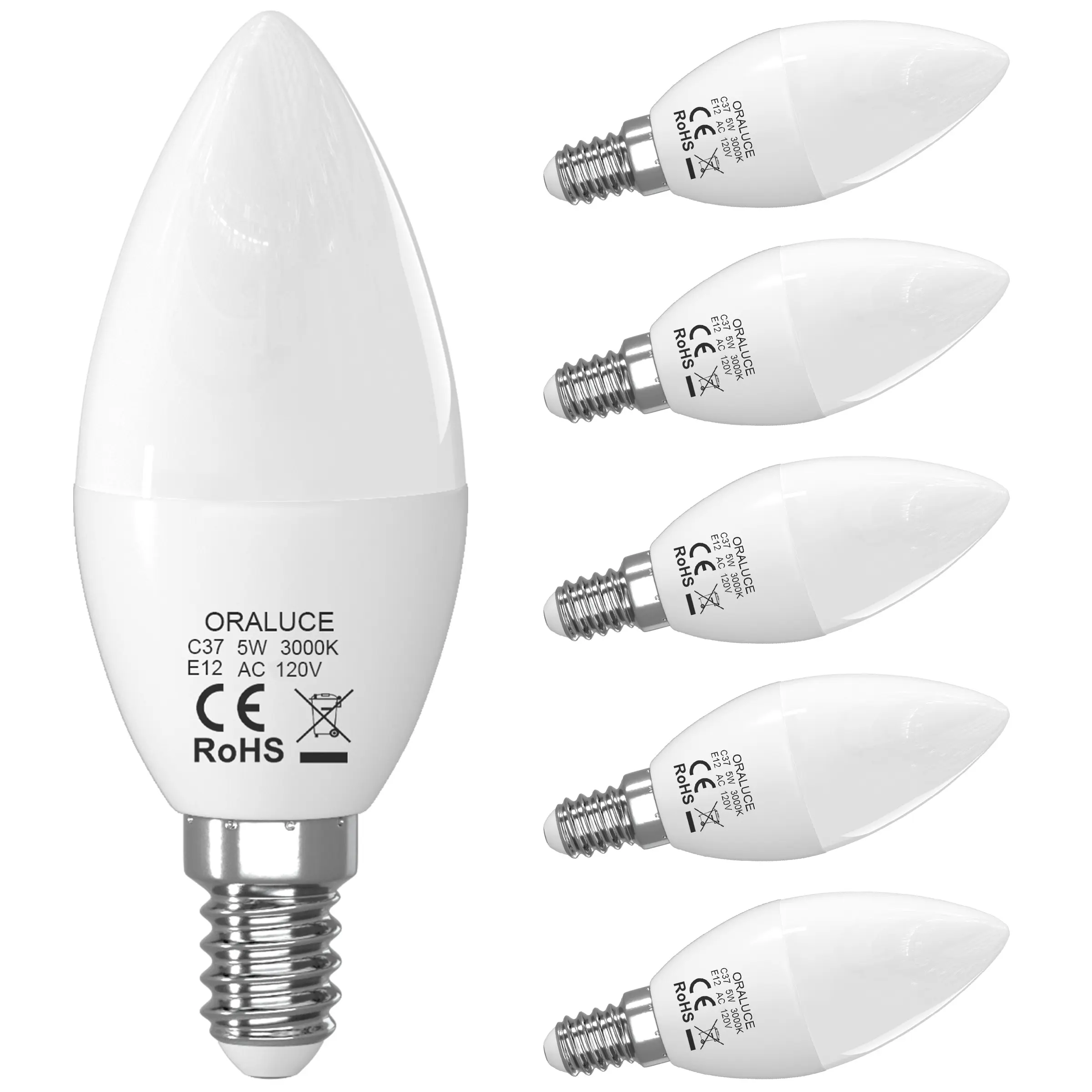 E12 Candelabra Bright LED Bulbs, 40W Equivalent B11 Non-Dimmable (2700K/4000K/6000K, 450 Lumen) for Ceiling Fans, 6-Pack Interior Lighting