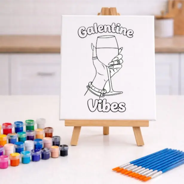 Canvas Paint & Sip Galentine Vibes | DTF Transfer Option - Press & Paint Outline - Make Your Own