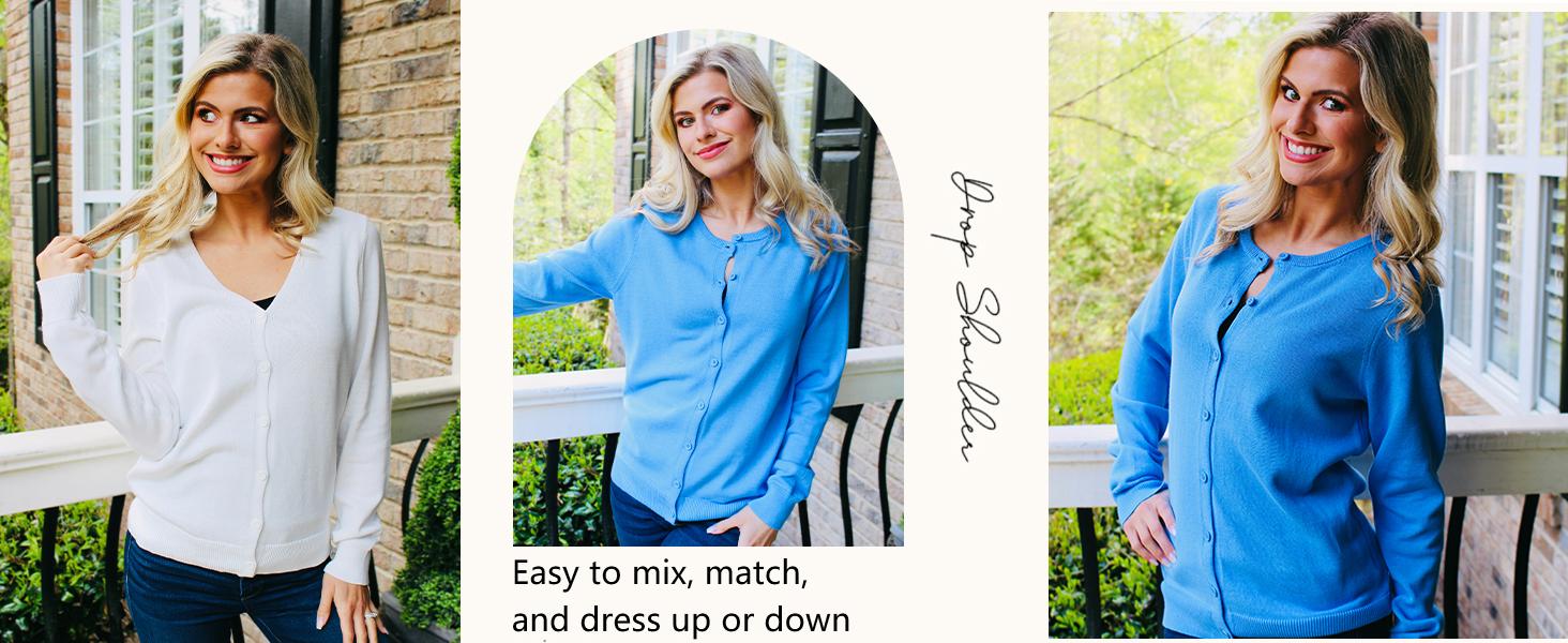 QUALFORT Women’s Spring Lightweight 100% Cotton Cardigan Long Sleeve Button Down Sweater