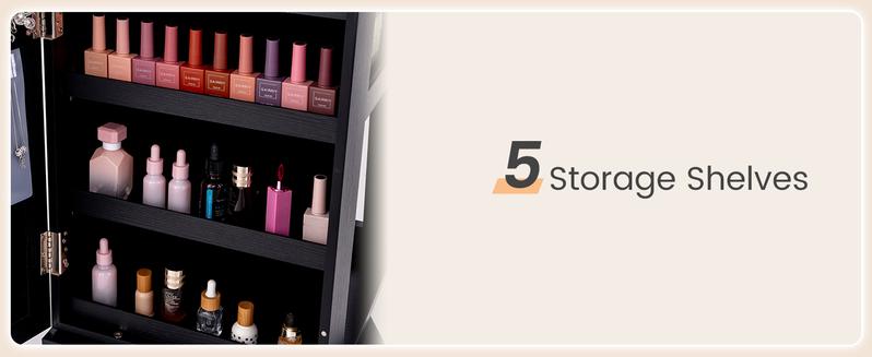 COSTWAY 360° Swivel Jewelry Armoire with Full Length Mirror, Standing Lockable Jewelry Cabinet Organizer, Large Storage Capacity, Inside Makeup Mirror, Back Storage Shelves -costst COSTWAY 360° Swivel Jewelry Armoire with Full Length Mirror, Standing Lockable Jewelry Cabinet Organizer, Large Storage Capacity, Inside Makeup Mirror, Back Storage Shelves -costst