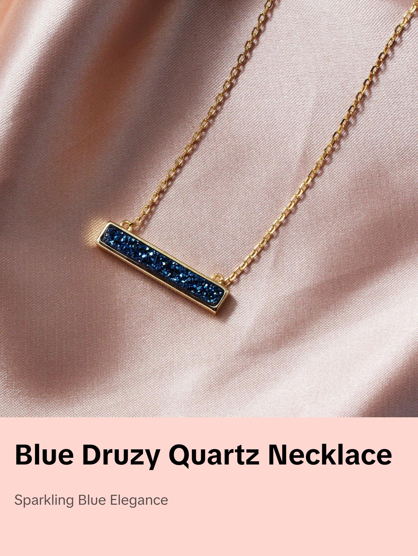 Blue Druzy Quartz Gemstones  Necklace