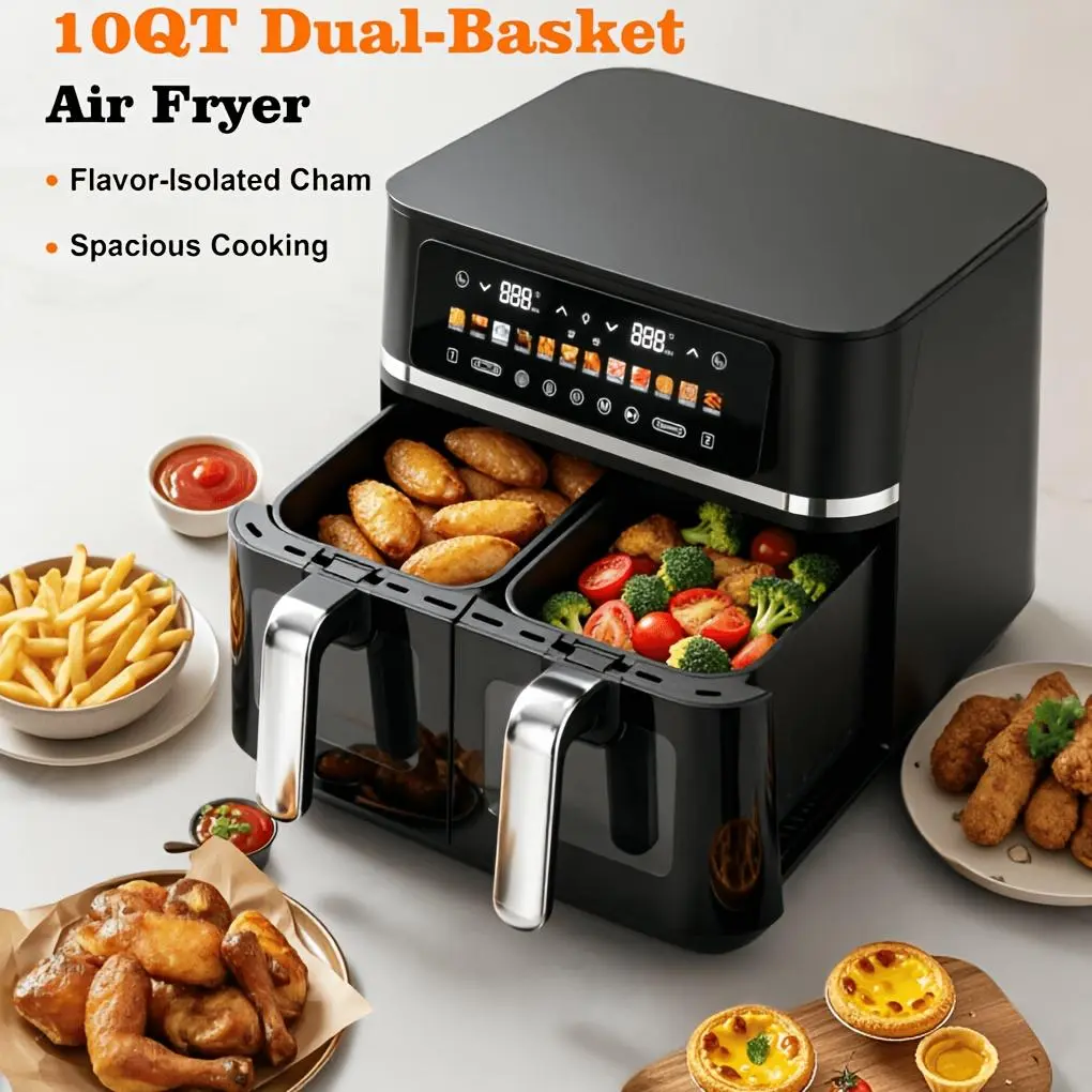 10QT Countertop Air Fryer - Kitchen Appliance with 8 Preset Functions, Visible Window, Adjustable Temperature, Timer, Easy-to-Clean Design, Ideal for Home Use (Crispy Fries, Chicken) - Perfect Christmas Gift,home essentials