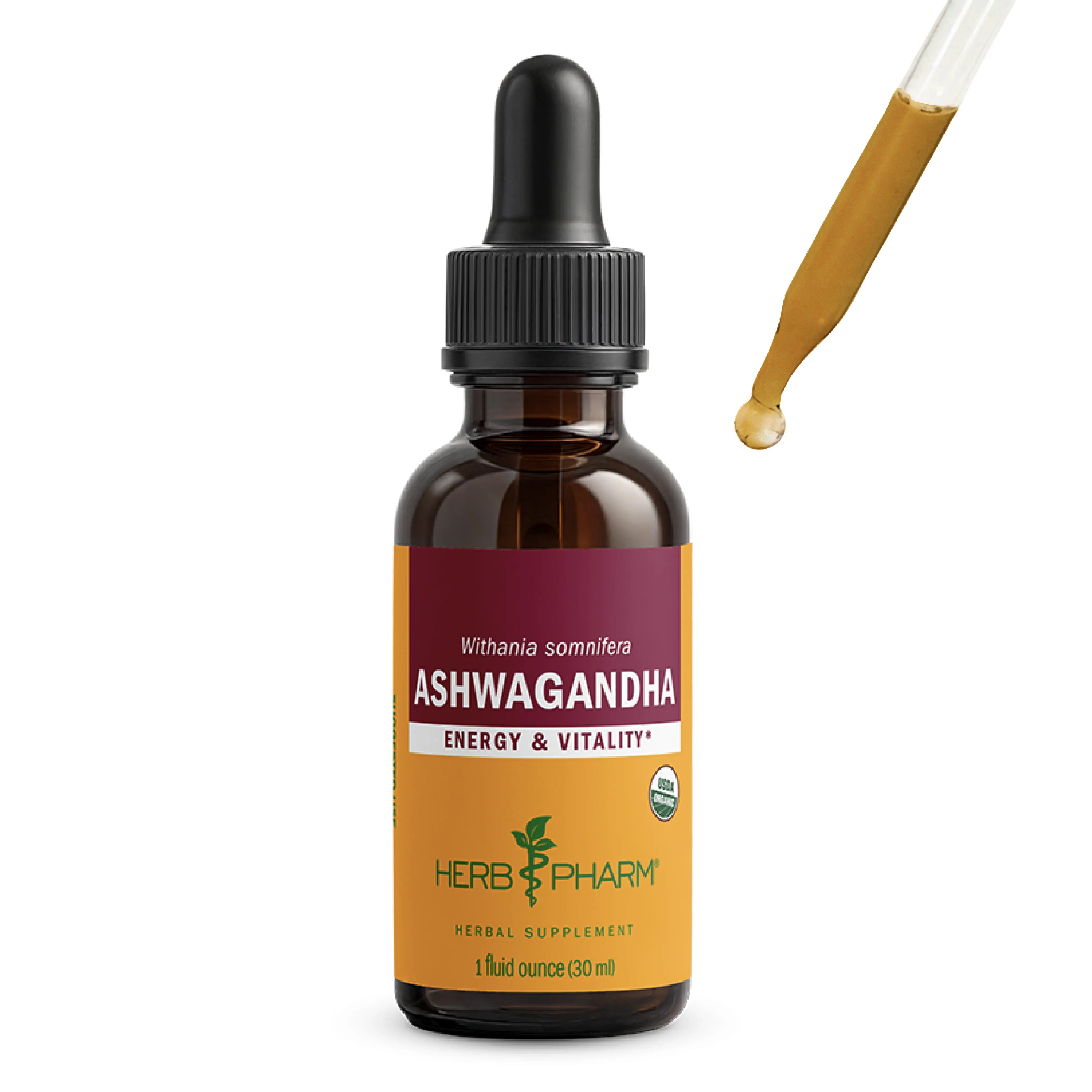 Herb Pharm Organic Ashwagandha | Adaptogen for Stress Support & Calm Energy | Easy to Use Tincture | 42 Servings*