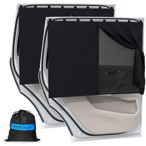 PEMOTech 2pcs Magnetic Double Layer Car Window Sun Shade - Auto Accessories Interior, Vehicle Accessory, Half/Full Cover Options, Side Window Privacy, Reduced Glare, SUV/Minivan Fit