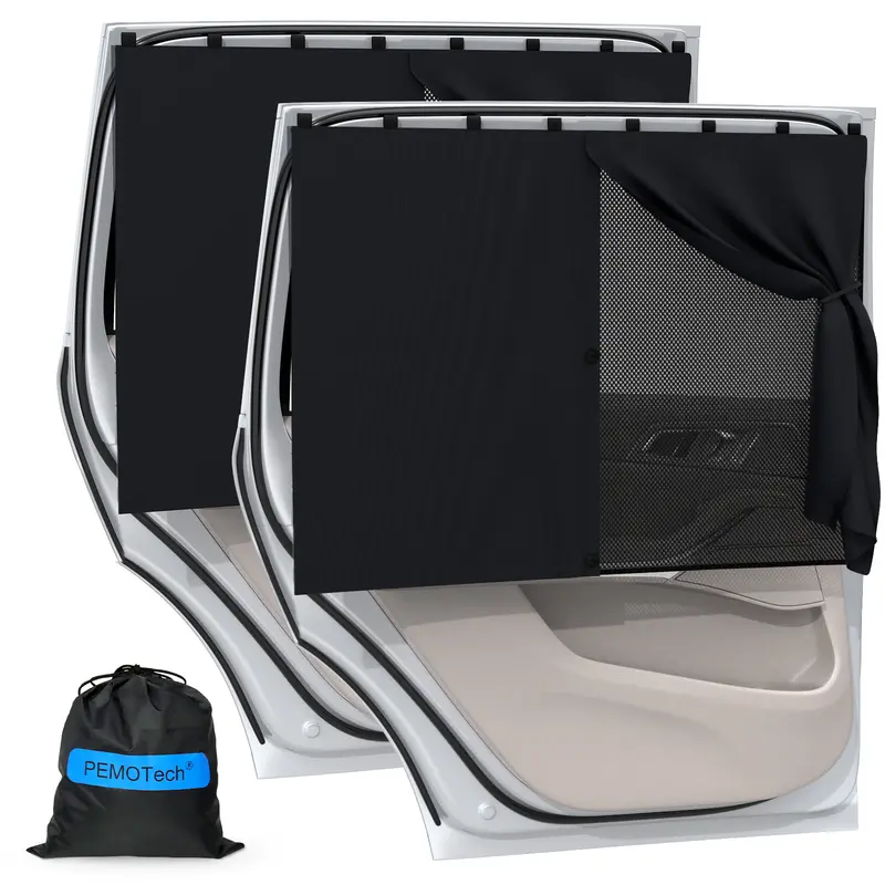 PEMOTech 2pcs Magnetic Double Layer Car Window Sun Shade - Auto Accessories Interior, Vehicle Accessory, Half/Full Cover Options, Side Window Privacy, Reduced Glare, SUV/Minivan Fit