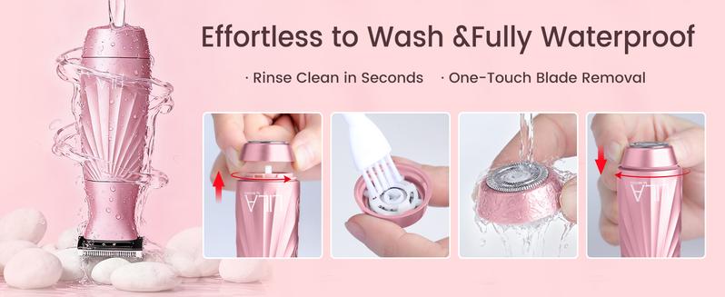 AKUNBEM Bikini Trimmer for Women, Rechargeable Dual Head Electric Razor, 2-in-1 Painless Shaver for Face, Bikini, Arms & Legs, Waterproof Grooming Kit