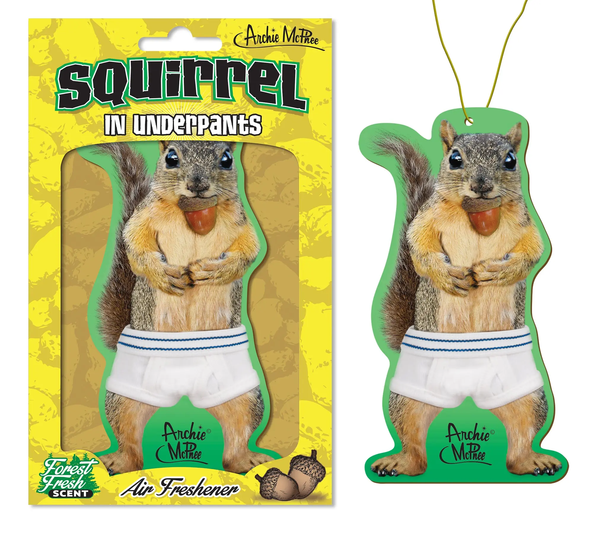 SQUIRREL IN UNDERPANTS Car Air Freshner (Forest Fresh Scent) - Archie McPhee