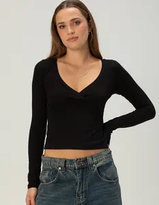 TILLYS Womens Long Sleeve Surplice Tee