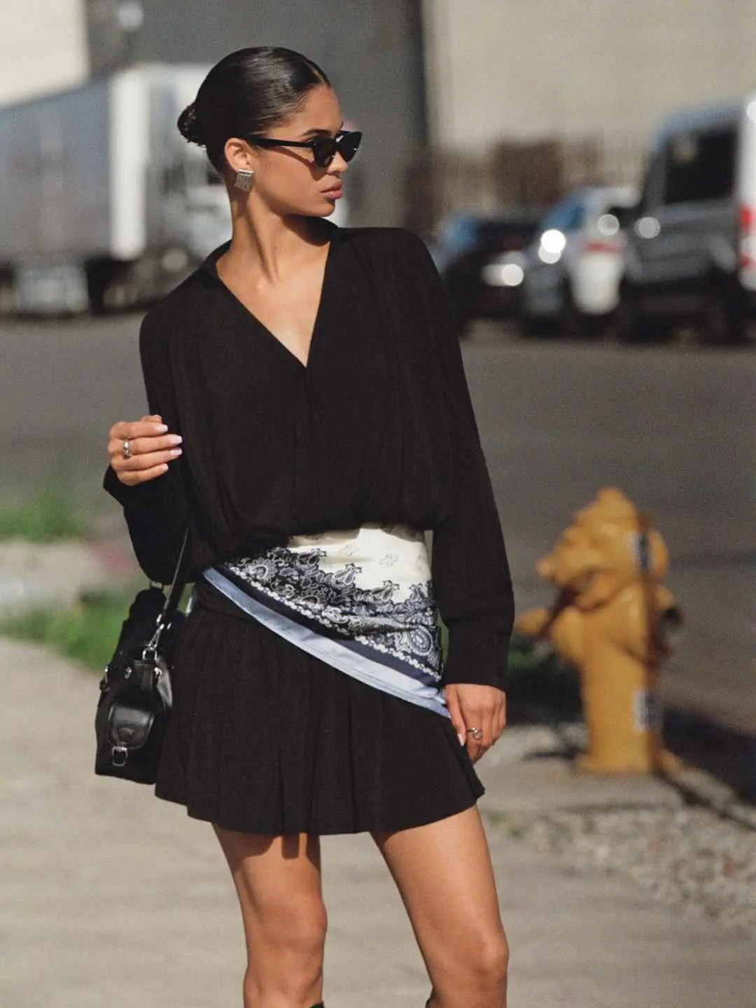 Cider Ruched Batwing Sleeve A-line Mini Dress