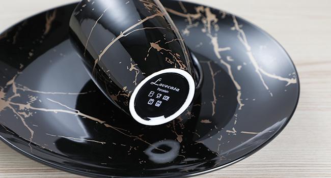 Plates and Bowls Sets for 4, Black Dinnerware Sets 16 Piece Gold Splash Glaze Round Dish Set, LOVECASA Porcelain Plate Set with Mugs Dishwasher Microwave Safe