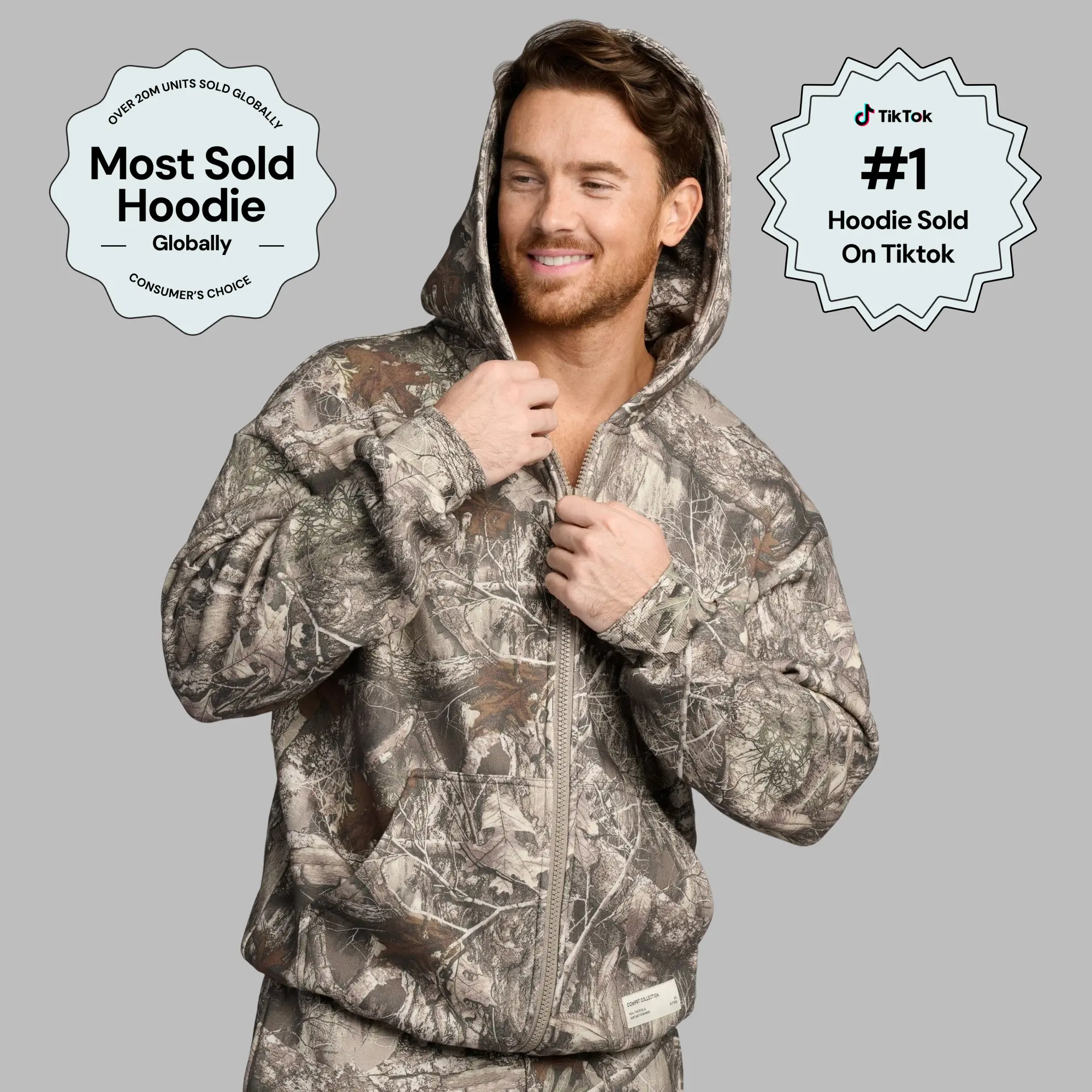 Comfrt | Camo Zip Hoodie - Mega | Extra Roomy Soft Fleece Camo Full Zip Up Sweatshirt