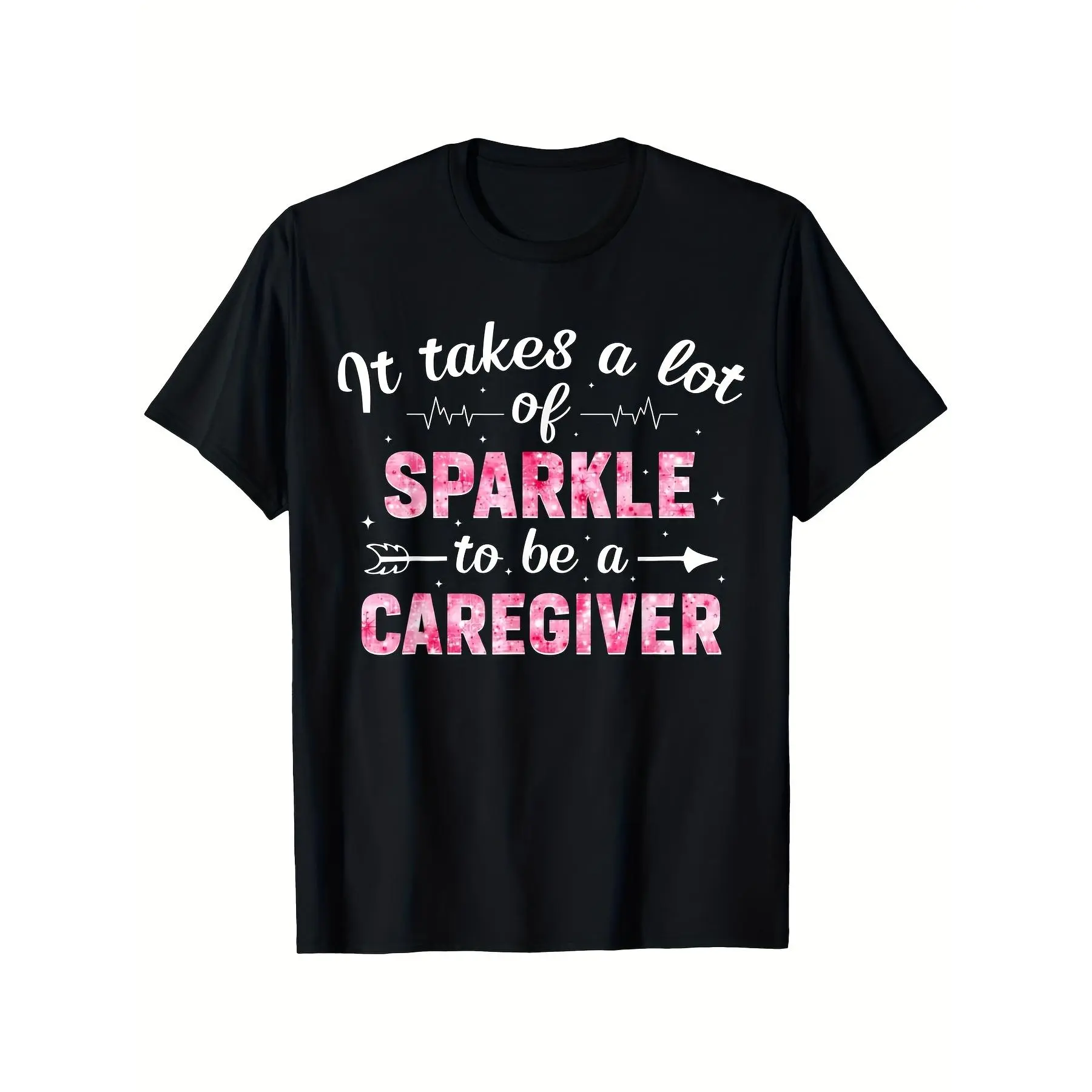 Retro Caregiver T-Shirt - "It Takes a Lot of Sparkle to Be a Caregiver" Colorful Nursing Apparel, Round Neck - Fit for Healthcare Worker Daily Wear & Gifts Oversized Graphic Streetwear Soft Basic Casual Menswear Cotton Soft