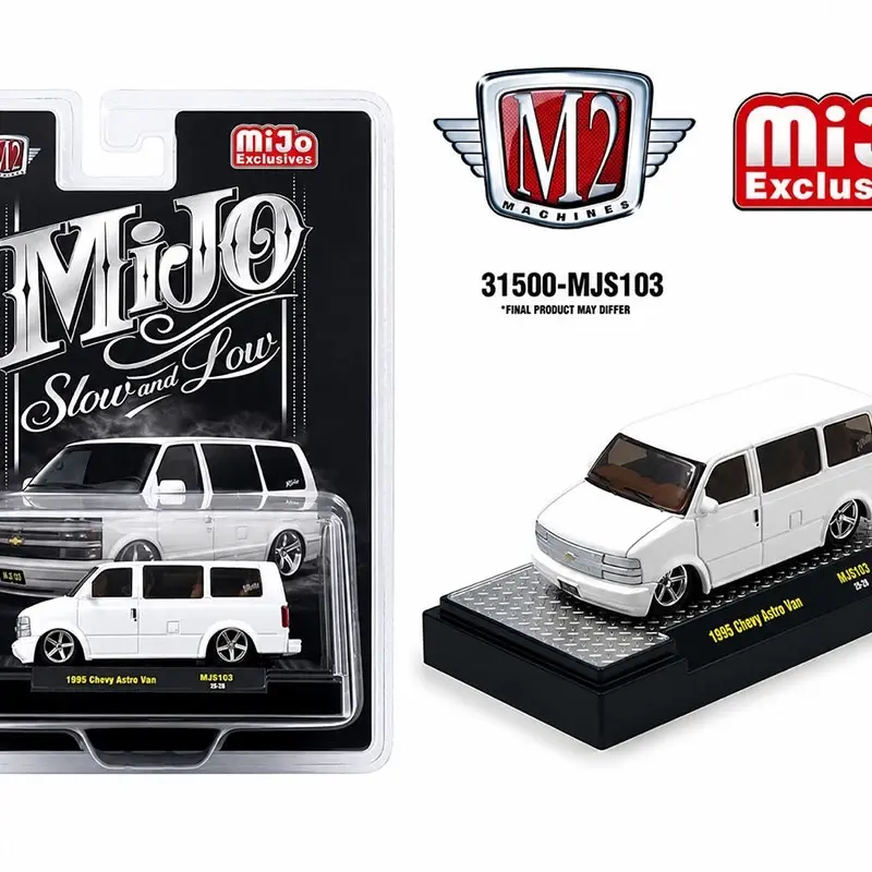 M2 Machines 1:64 Scale Diecast Toy Custom Car - 1995 Chevrolet Astro Van Slow&Low, White, for Display