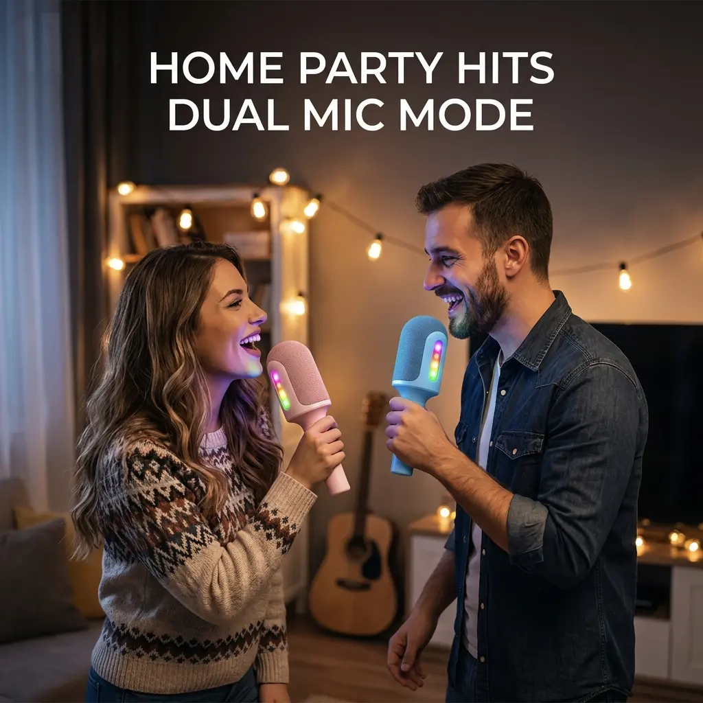 Portable Wireless Karaoke Microphone with Speaker, Bluetooth 5.4 & AUX, 5 Voice Effects 7 LED Lights, Dual Mic for Adults Teens Family Party Home Camping Travel Singing
