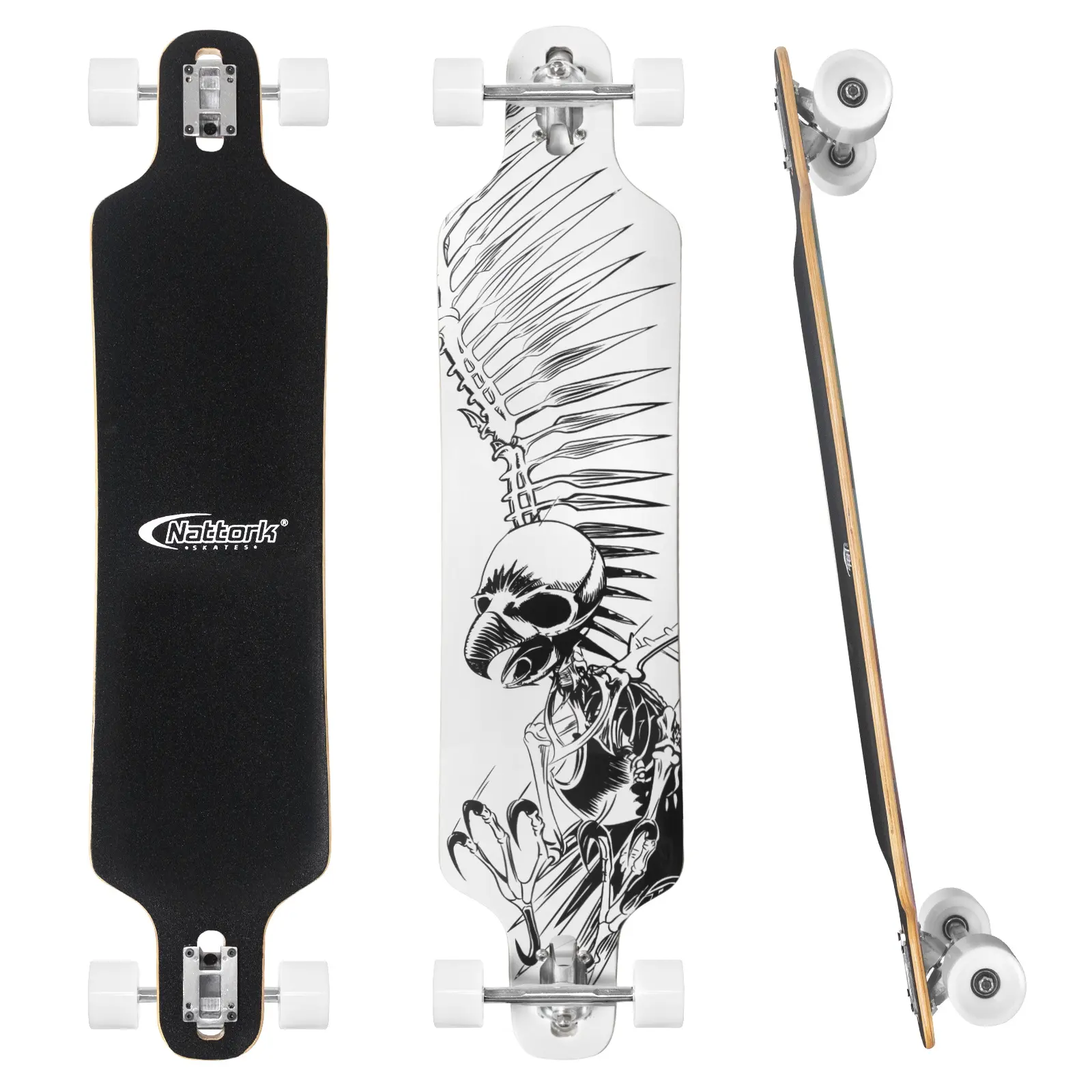 Nattork Longboard Skateboard, Symmetrical Drop-Through Cruiser for Adults, 8-Ply Canadian Maple Complete Board with ABEC-11 Bearings, Supports 330lbs, Responsive Control, Symmetric Shape, Urban Cruising, 78A, Maple&Bamboo, All Seasons, 120–330 Lbs