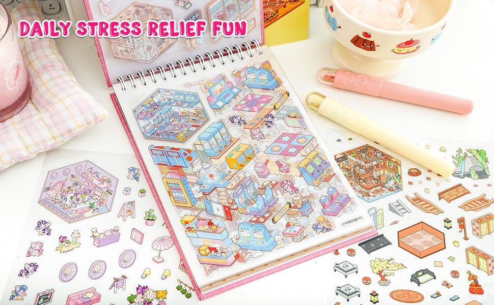 Miniature Scene Dly Sticker Book, 20 Sets DIY 3D Sticker Scene Sticker, Cute Cartoon Creative Sticker,  Make Your Own House Sticker for Scrapbooking & Journal Making