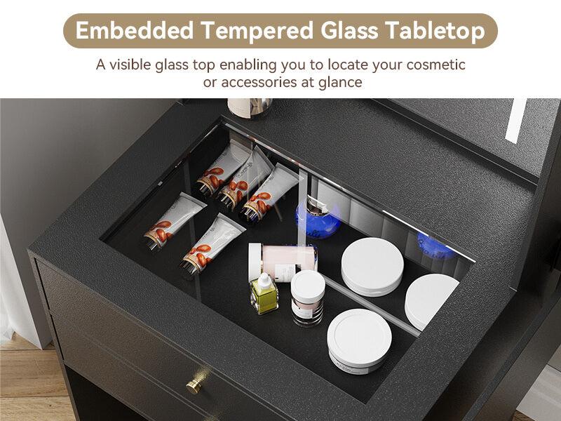 Small Vanity Desk Set with 3 Adjustable Lighted Mirror and Storage Chair IF018