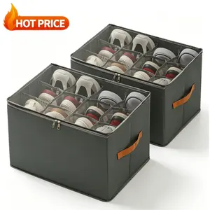 Premium Foldable Shoe Storage Organizer with Clear Cover Collapsible Fabric Shoe Box Adjustable Dividers Reinforced Handles Space Saving Boot Sneaker Closet Organizer