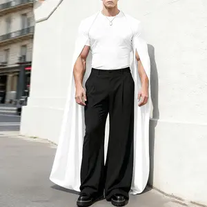 INCERUN Men's Avant-Garde Cape Sleeve T-Shirt Floor Length Tee Party Costume Stage Wear