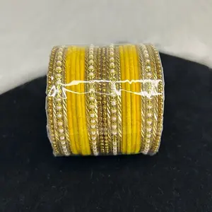 Desi Elegant Gold Velvet Bangles Combination Set For Festive Wear