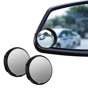 2PCS Round HD Glass Convex Rear View Mirror with Frame, 360 Wide Angle Side View Mirror Accessories with Self Adhesive Back for Car, SUV and Trucks, Black