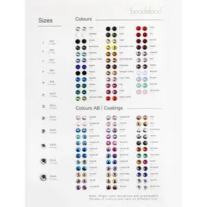Flat Back Rhinestones Sample Card Color Chart