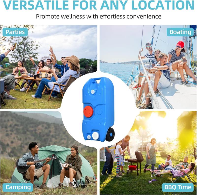 YITAMOTOR 40L Portable Water Tank with Solid Handle, Odorless Tote for Camper with Large Wheels, Portable Water Holding Tank with Filling and Draining Ports for Efficient Water Management, Blue