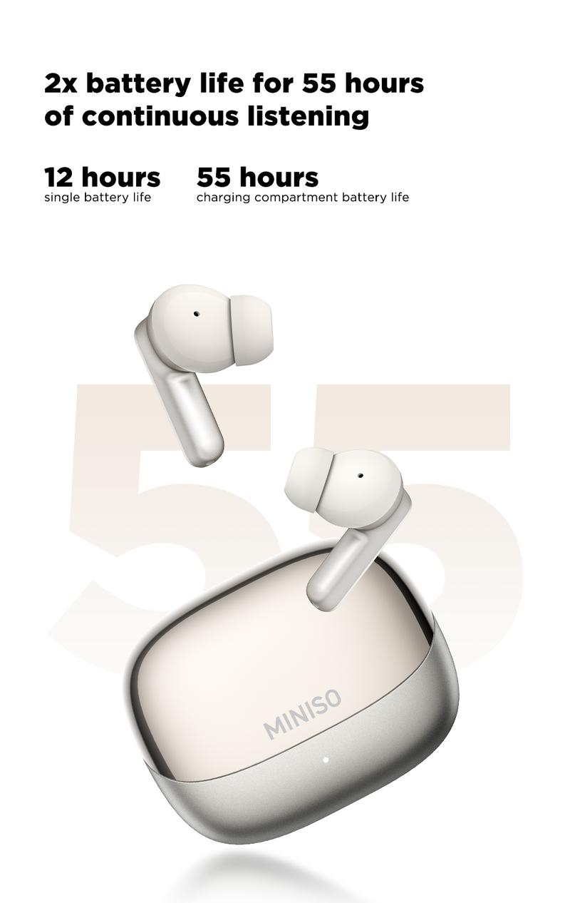 MINISO MS106 Wireless Earbuds Bluetooth 6.0 Earphones, In Ear Earbuds,Waterproof Wireless Earphones, Suitable for Office, Sports, Study and Audio Calls, Built in Microphone, Gaming Bluetooth Headphones