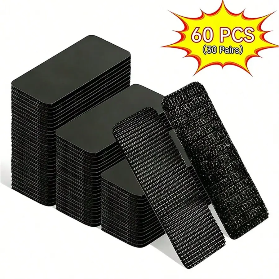 60 PCS Heavy-Duty Double-Sided Hook and Loop Strips, Sturdy Reusable Adhesive Mounting Tape with Strong Hold, Easy to Use Flexible Mounting Solutions for Wall Hanging Picture Frames, DIY Home Projects, Keeps Home Tidy