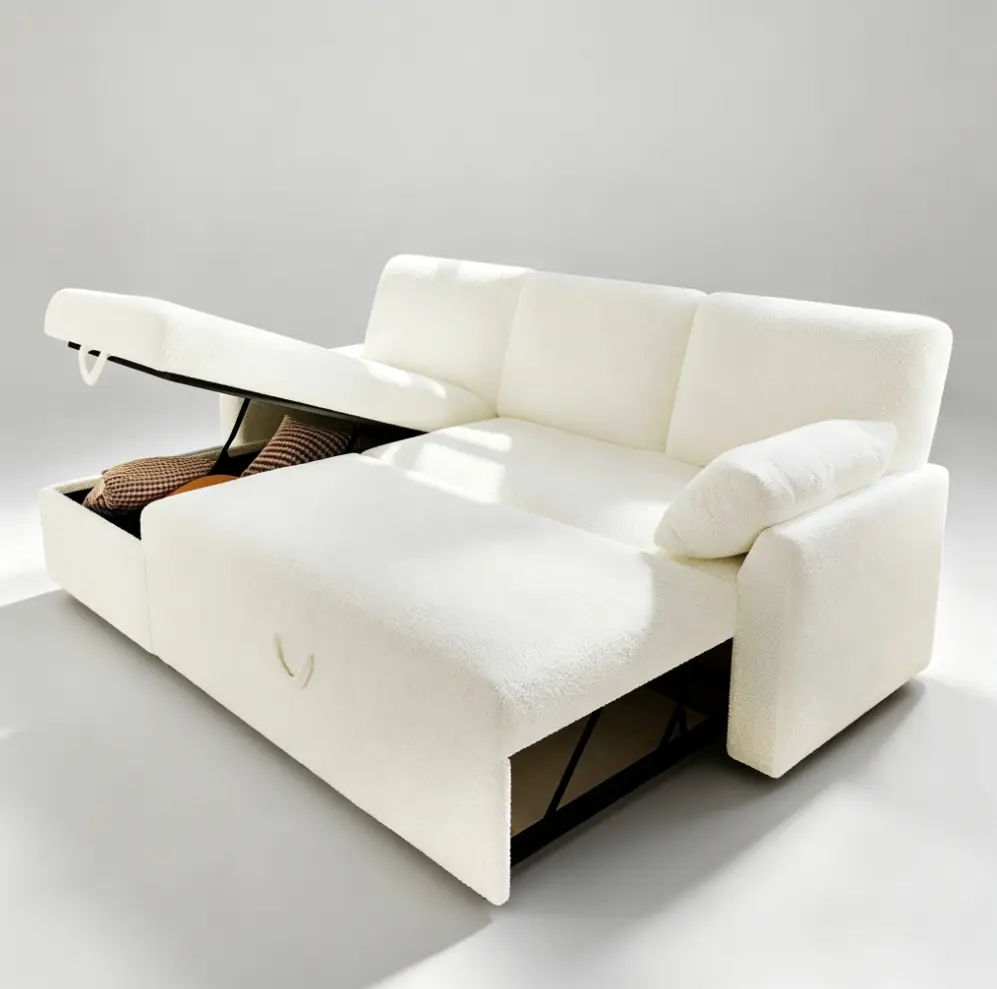 Shaped Sectional Storage Sofa with Chaise, Reversible Sleeper Sofa Bed, 2-in-1 Pull Out Couch Living Room Furniture/Best Gift Ideas/Christmas Gifts