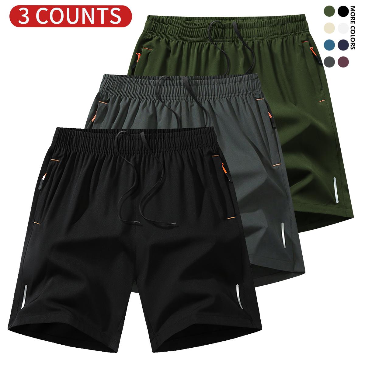 Men's Solid Color Zipper Pocket Shorts - Summer Casual Comfortable Breathable Three-Quarter Pants, Men's Everyday Bottoms, Tropical Beige, 3-Pack