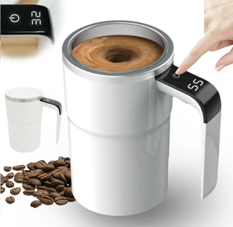 13 oz automatic stirring coffee mug with smart temperature measurement, magnetic self-stirring design, USB rechargeable portable electric stirrer, suitable for coffee, drinks, hot chocolate, and fitness protein shakes; ideal as a holiday gift