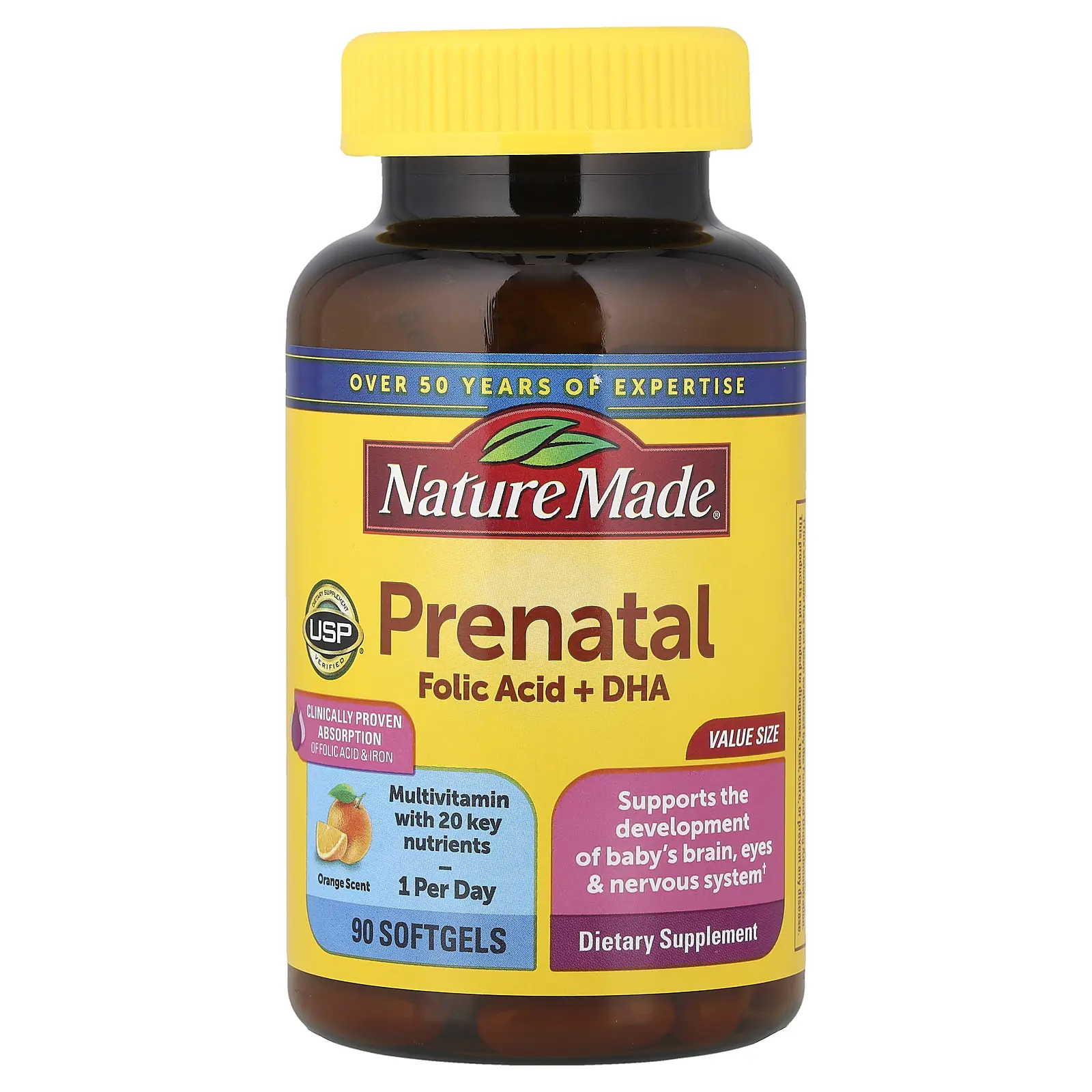 Nature Made Prenatal Folic Acid + DHA, Orange, 90 Softgels | HSA/FSA Eligible