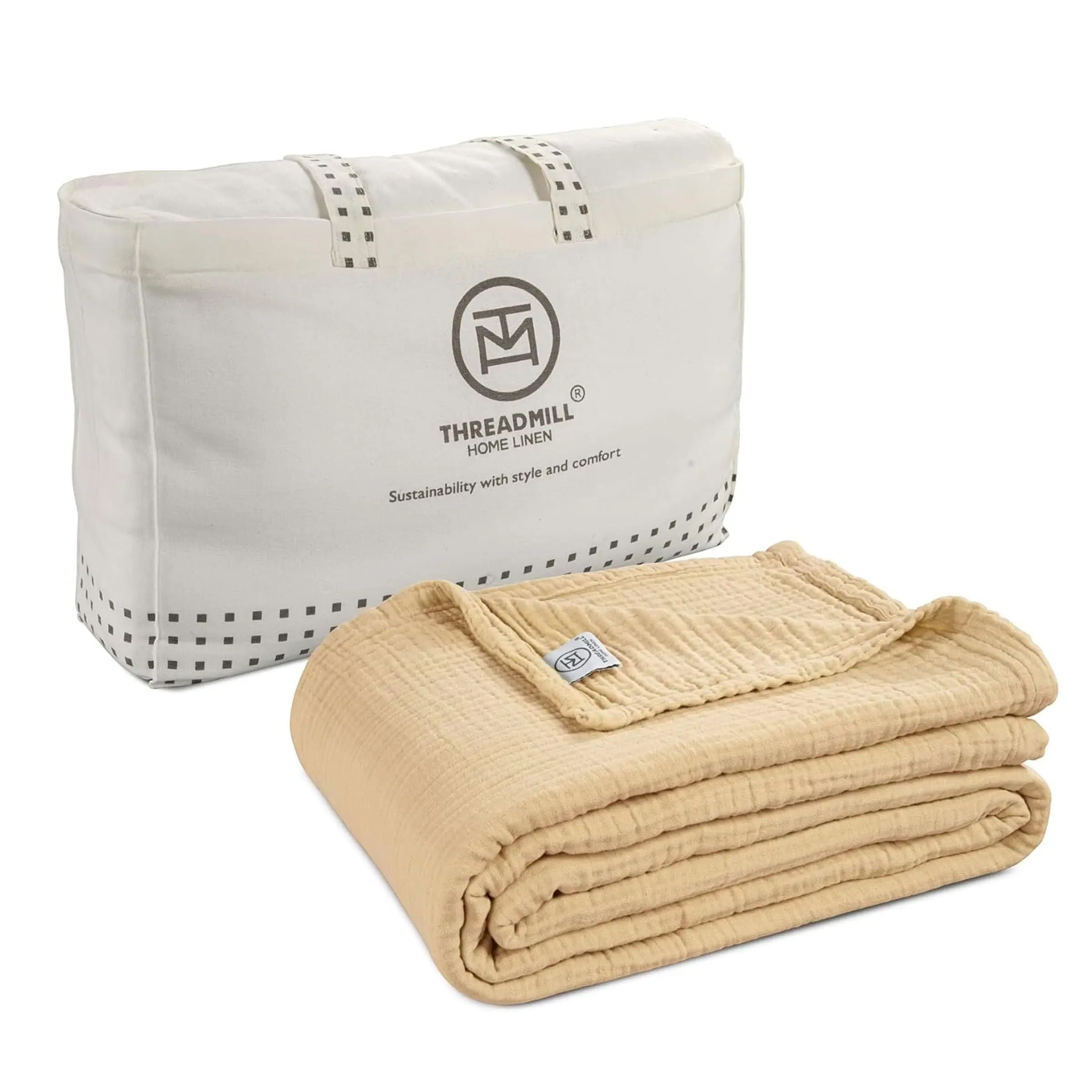 Threadmill Home Linen Soft 100% Cotton Natural 4-Layer Gauze All Season Throw Blanket - Lightweight, Breathable, Durable Cooling Bedding, Great as Extra Layer or Throw for Home Couch, Restful Sleep & Year-Round Relaxation