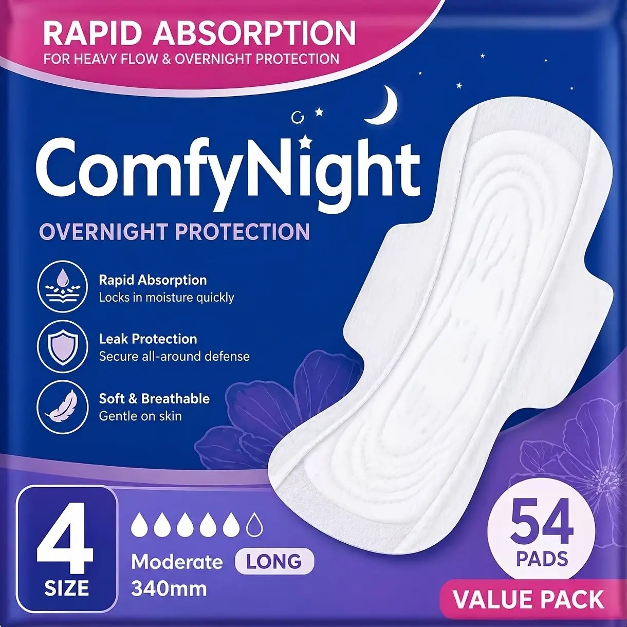 Women's SHD Discreet Adult Incontinence Pads (120-Count/54-Count), Moderate Absorbency, Long Length, Cotton Base Postpartum Pads, Postpartum Pad