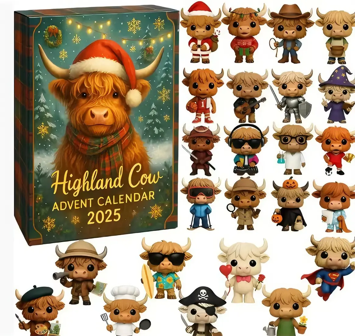 2025 Highland Cow Advent Calendar - Festive Holiday Countdown Collectible Animal Design Figures Set, Cute Collectible Animals Figurines, Character Figurine - Ideal Christmas Gift for Collectors (Toys & Hobbies DIY Painting Supplies)