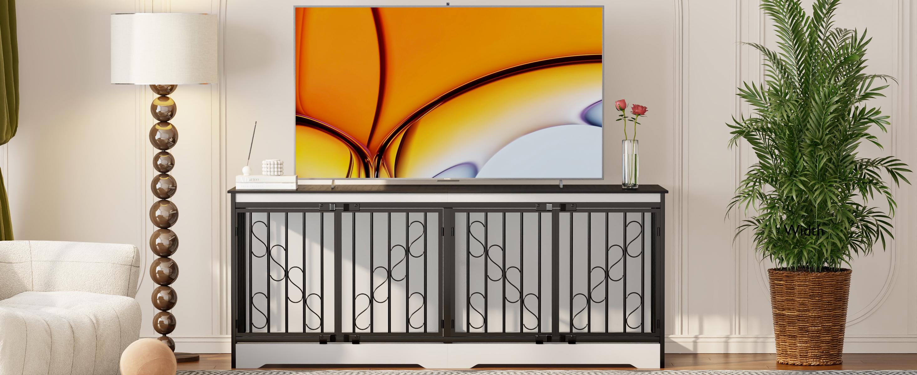 COZPAW 71"/78"/86" White Double Dog Crate Furniture for 2 Dogs, Heavy Duty Wooden Dog Kennel Furniture Indoor TV Stand, Modern Dog Crates for Large Medium Small Dogs with Divider