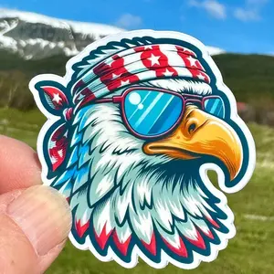 Patriotic Bald Eagle Sticker: Star Bandana, Sunglasses, Laptop Water Bottle Decal Sticker