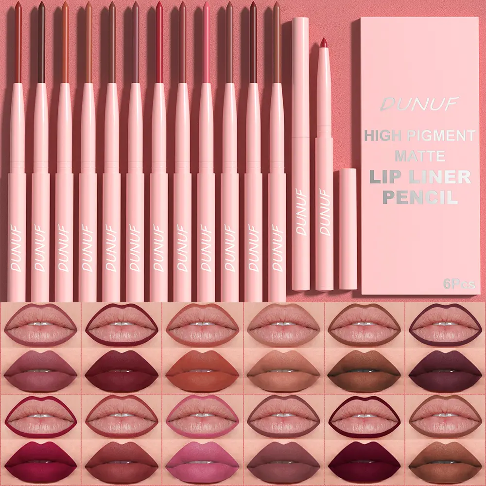 DUNUF High Pigment Matte Lip Liner Pencil 6 Counts/set LongLasting Waterproof Lip Liner, Easy Coloring Lipstick Pen,Suitable for All Occasions Lip Makeup