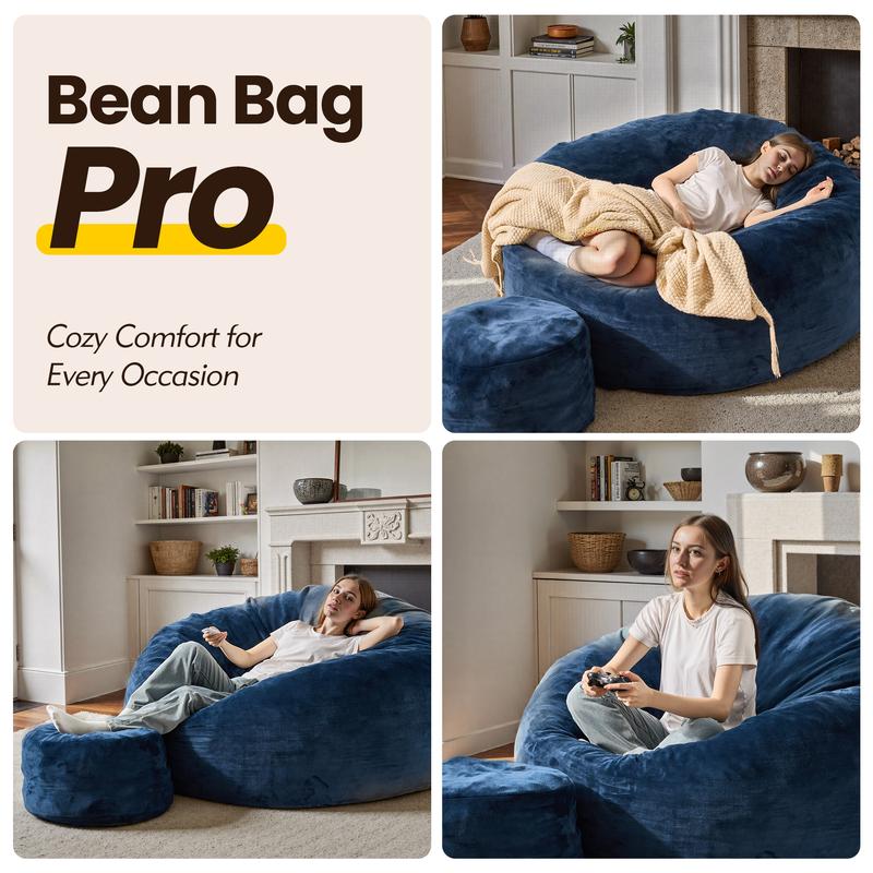 【Jumpstart Sale】Ovios 59" W Jumbo Bean Bag Lounger with Ottoman - Oversize Plush Bean Bag Sofas with Super Soft Microsuede Cover- XL Memory Foam Stuffed Lounger Couch for Adults, Kids, Couples, Pets 【Jumpstart Sale】Ovios 59" W Jumbo Bean Bag Lounger with Ottoman - Oversize Plush Bean Bag Sofas with Super Soft Microsuede Cover- XL Memory Foam Stuffed Lounger Couch for Adults, Kids, Couples, Pets