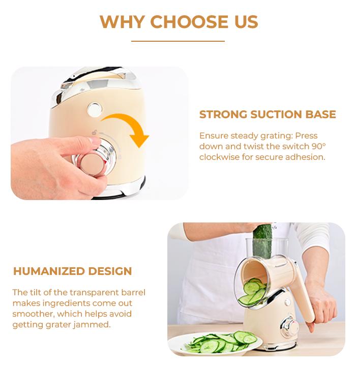 SUSTEAS Rotary Cheese Grater with 5 Replaceable Blades, Strong Suction Cup Base, BPA Free, Kitchen Essentials Utensils Vegetable Slicer New Beige Modern Potato Cutter SUSTEAS Rotary Cheese Grater with 5 Replaceable Blades, Strong Suction Cup Base, BPA Free, Kitchen Essentials Utensils Vegetable Slicer New Beige Modern Potato Cutter